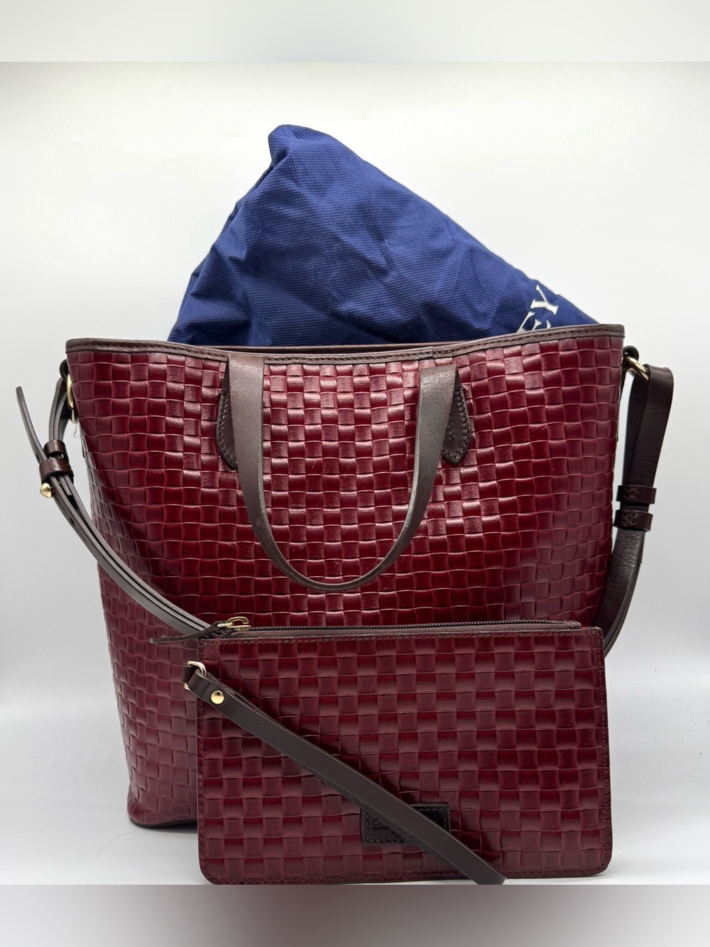 Dooney & Bourke Burgundy Woven Tote with Wristlet & Crossbody Strap